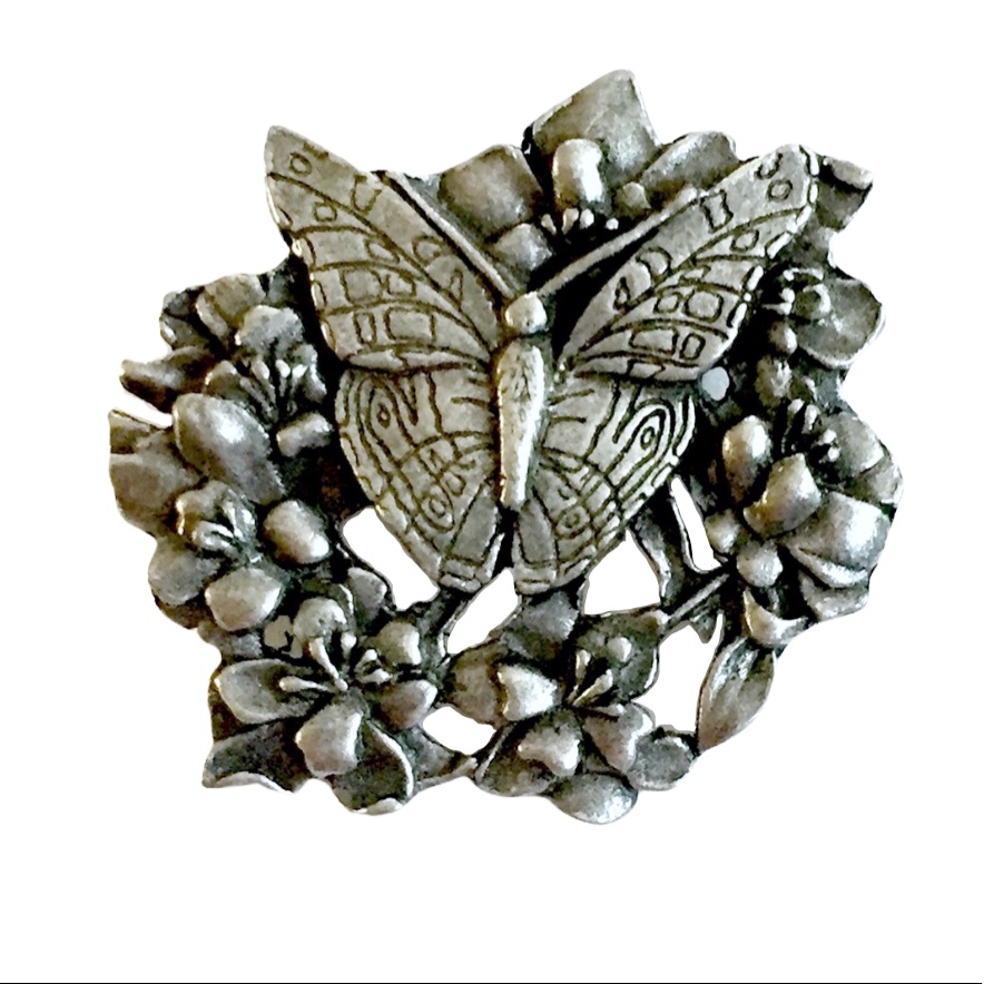 Birds & Blooms Butterfly Pewter Brooch
